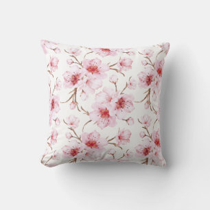 Floral Cherry Blossoms Pink White Throw Pillow