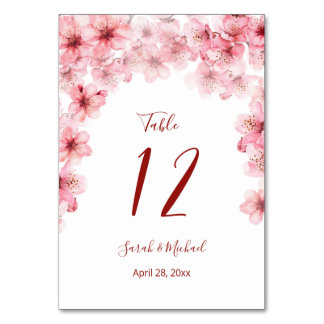 Floral Cherry Blossoms Pink White Wedding   Table Number