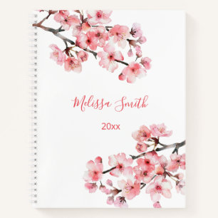 Floral Cherry Blossoms Pink White Your Name Notebook