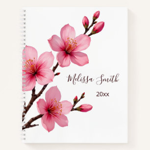 Floral Cherry Blossoms Pink White Your Name Notebook
