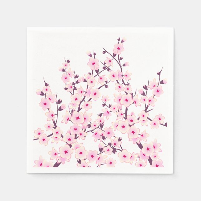 Floral Cherry Blossoms (Sakura) Pink White Napkin (Front)