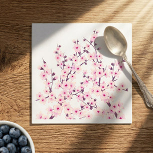 Floral Cherry Blossoms (Sakura) Pink White Napkin