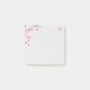 Floral Cherry Blossoms Silver Glitter Post-it Notes
