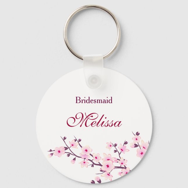 Floral Cherry Blossoms White Pink Keychain (Front)