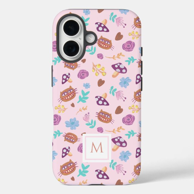Floral Cheshire Cat Pattern Pink Monogram Case-Mate iPhone Case (Back)