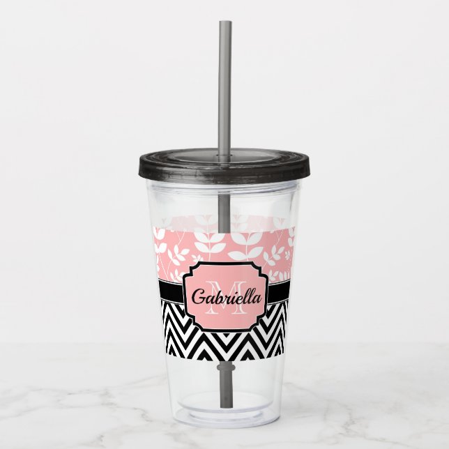 Floral & Chevron Pattern Acrylic Tumbler (Front)