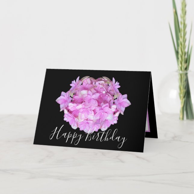 Floral Chic Bouquet Pink Hydrangea Floral Birthday Card (Front)