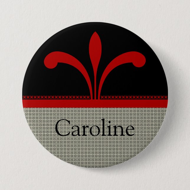 Floral Chic Button, Dark Red 3 Inch Round Button (Front)
