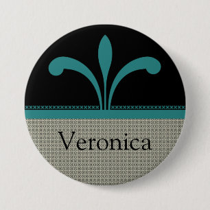 Floral Chic Button, Teal 3 Inch Round Button