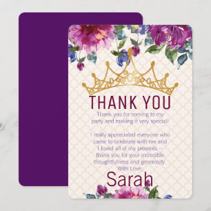 Floral Chic Crown Birthday Thank you Card