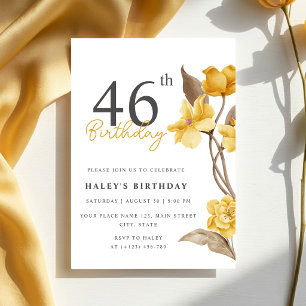 Floral Chic Elegant Simple Yellow 46th Birthday Invitation