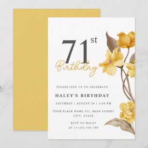 Floral Chic Elegant Simple Yellow 71st Birthday Invitation