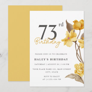 Floral Chic Elegant Simple Yellow 73rd Birthday Invitation