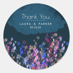 Floral Chic Girly Thank You Wedding Personalize Classic Round Sticker
