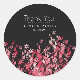 Floral Chic Girly Thank You Wedding Personalize Classic Round Sticker
