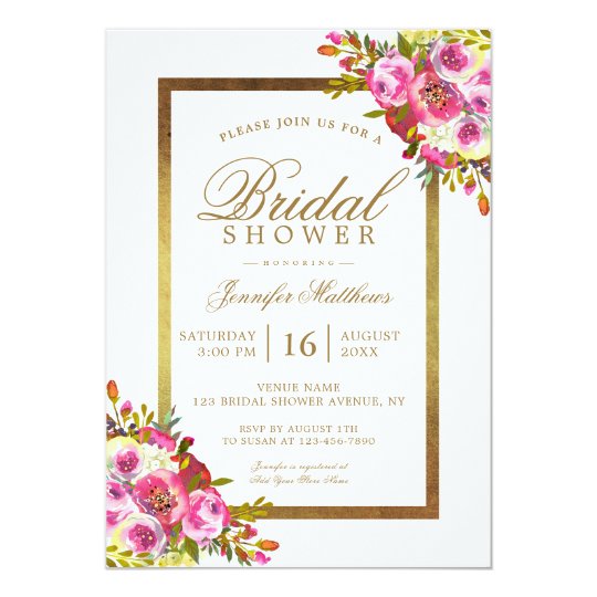 Floral Chic Gold Pink Elegant Bridal Shower Card