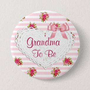 Floral Chic Grandma to be Baby Shower button