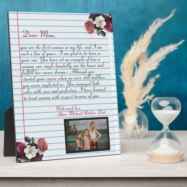 Floral Chic handwritten love letter mom message  Plaque (Side)