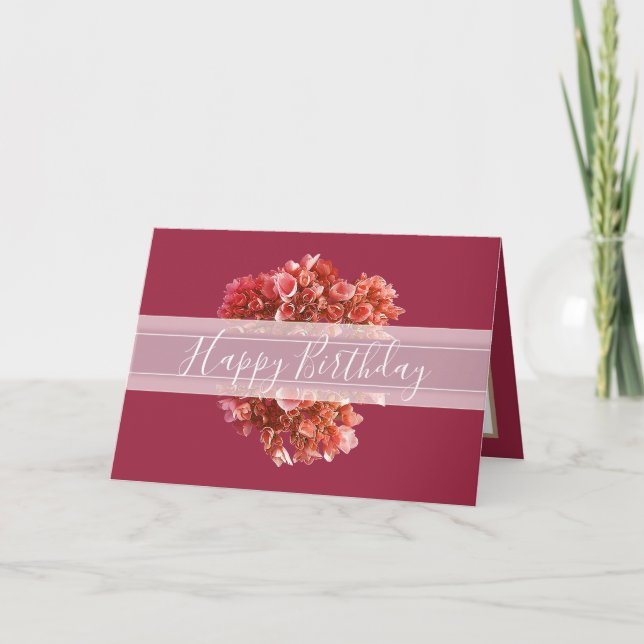 Floral Chic Hydrangea Flower Bouquet Pink Birthday Card (Front)