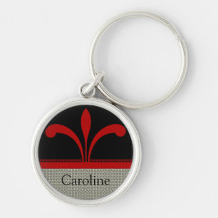 Floral Chic Keychain, Dark Red Keychain