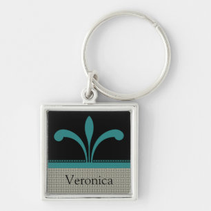 Floral Chic Keychain, Teal Keychain