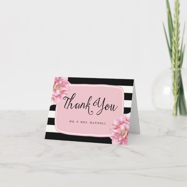 Floral Chic Mariage Merci Carte Note / Rose (Devant)