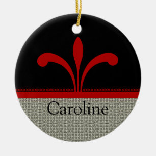 Floral Chic Ornament, Dark Red Ceramic Ornament