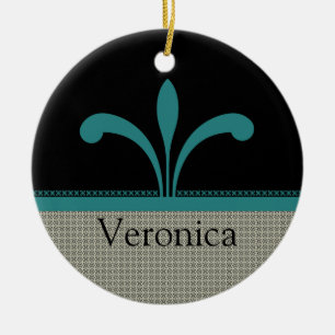 Floral Chic Ornament, Teal Ceramic Ornament