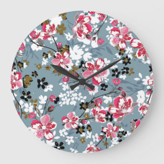 Floral Chic: Small Blossom Backgrounds Large Clock