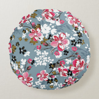 Floral Chic: Small Blossom Backgrounds Round Pillow