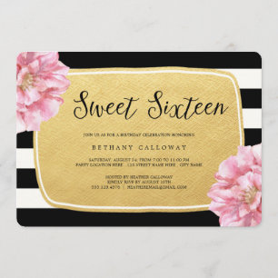 Floral Chic Sweet 16 Anniversaire Invitation / Fau