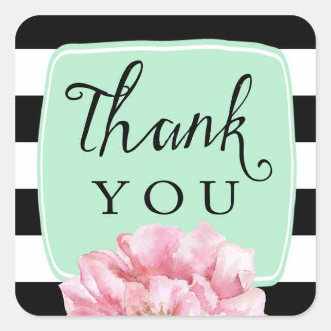 Floral Chic Thank You Stickers / Mint (Front)