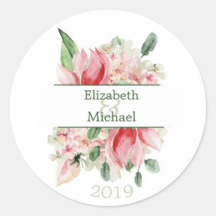 Floral Chic Wedding or Engagement Elegant Modern  Classic Round Sticker