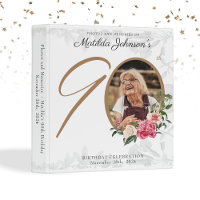Floral Chic White Gold Custom Photo 90th Birthday
