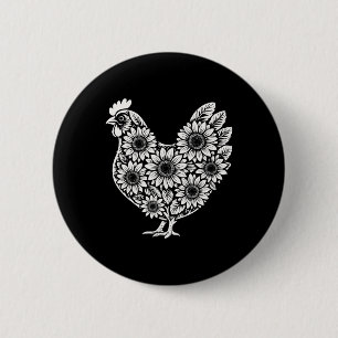 Floral Chicken Farmer 2 Inch Round Button