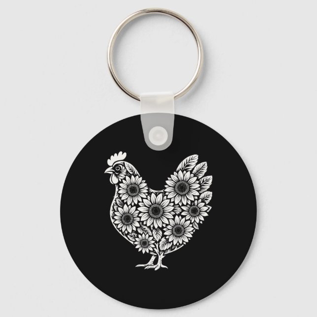 Floral Chicken Farmer  Keychain (Front)