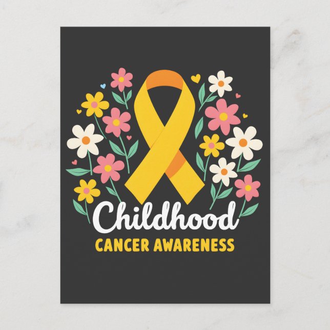 Floral Childhood Cancer Awareness Yellow Ribbon Invitation Postcard (Front)