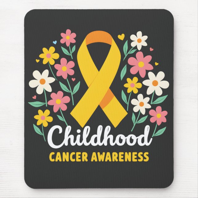 Floral Childhood Cancer Awareness Yellow Ribbon Mouse Pad (Front)