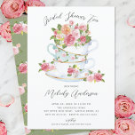 Floral China Tea Cup Bridal Shower Invitation<br><div class="desc">Vintage china tea cups with pretty pink flowers set on a white background with a coordinating green floral back for an extra special touch.</div>