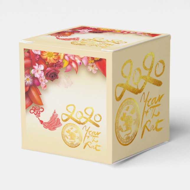 Floral Chinese gold Paper-cut Rat 2020 CCFB Favor Box (Front Side)