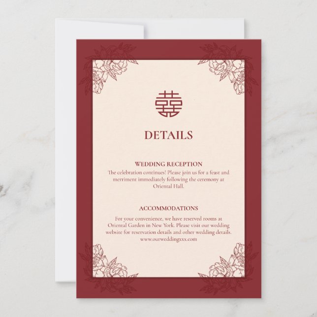 Floral Chinese Wedding Details Enclosure Card (Front)