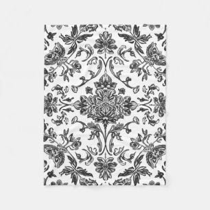 Floral Chinoiserie Black & White Watercolor Fleece Blanket