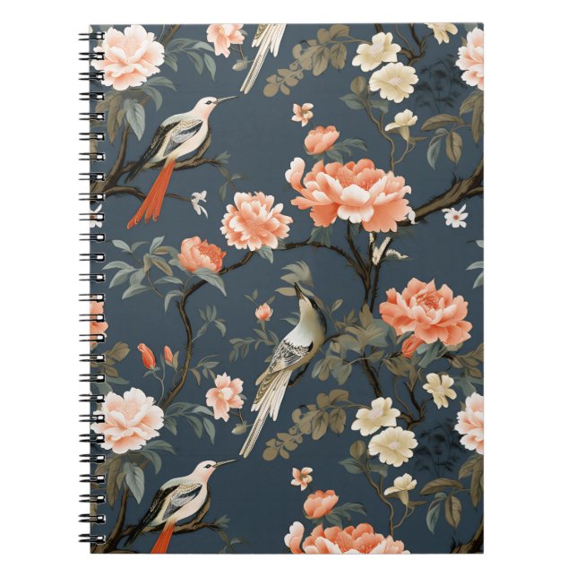 Floral Chinoiserie on Denim Blue Notebook (Front)