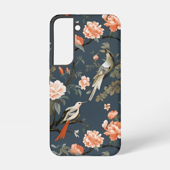 Floral Chinoiserie on Denim Blue Samsung Galaxy S22 Case (Back)