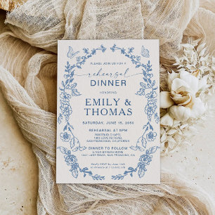 Floral Chinoiserie Rehearsal Dinner Invitation