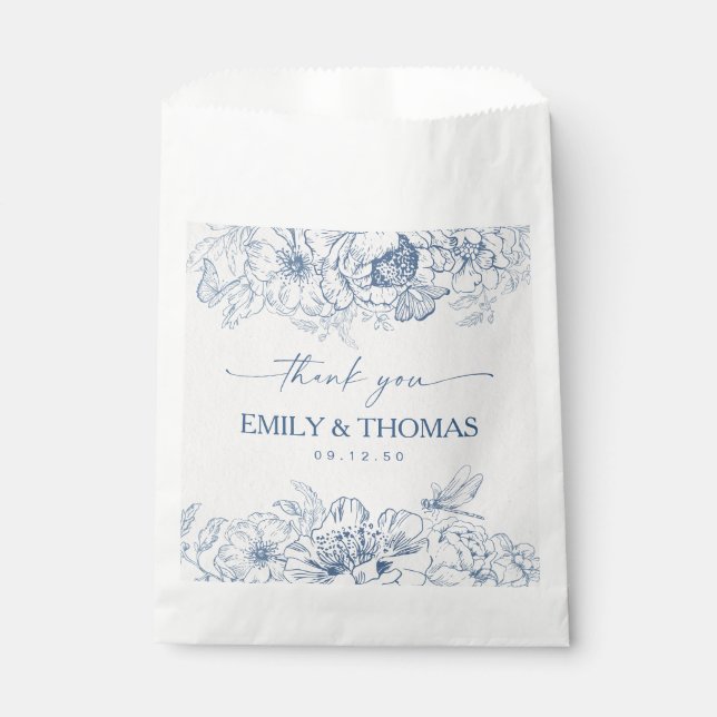 Floral Chinoiserie Wedding Favour Bags (Front)