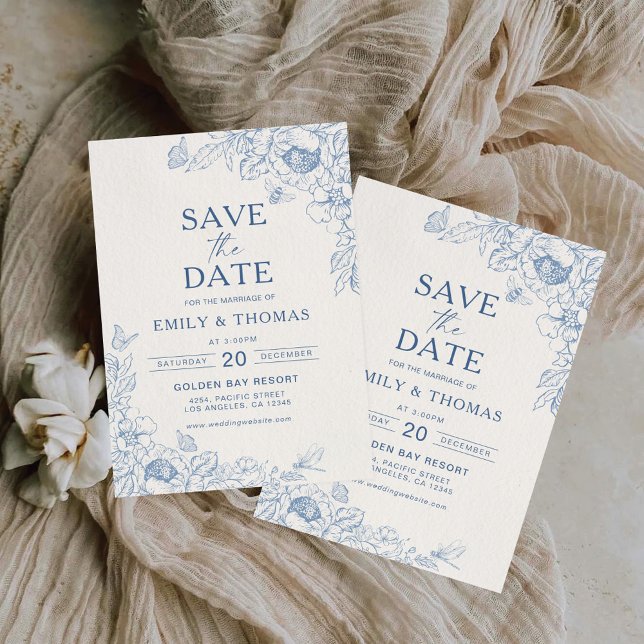 Floral Chinoiserie Wedding Save The Date Card (Creator Uploaded)