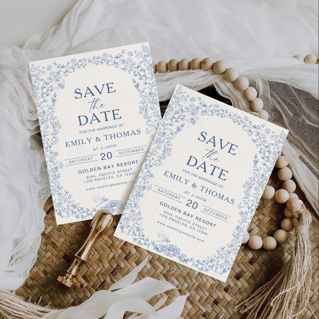 Floral Chinoiserie Wedding Save The Date Card (Creator Uploaded)