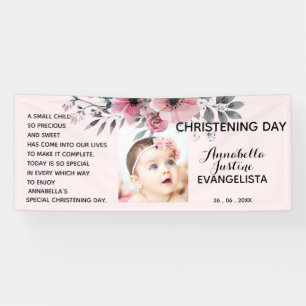 Floral CHRISTENING DAY Soft Pink/Grey Event Party Banner