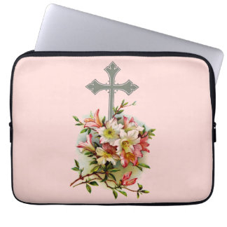 Floral Christian Cross Laptop Sleeve